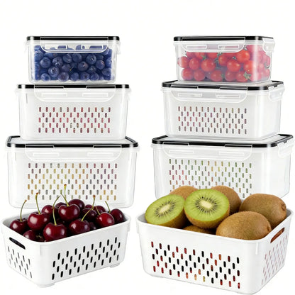 Stackable Fridge Organizers & Food Storage Containers – BPA-Free Produce Keepers with Removable Colander (8/10/12/16 Pack)