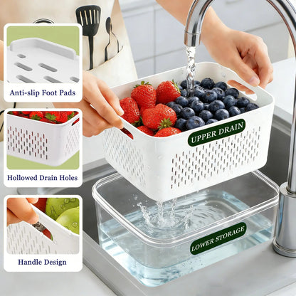 Stackable Fridge Organizers & Food Storage Containers – BPA-Free Produce Keepers with Removable Colander (8/10/12/16 Pack)