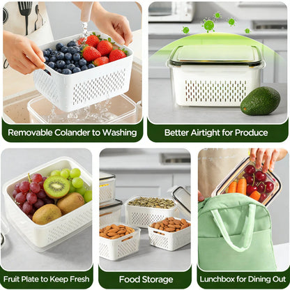 Stackable Fridge Organizers & Food Storage Containers – BPA-Free Produce Keepers with Removable Colander (8/10/12/16 Pack)