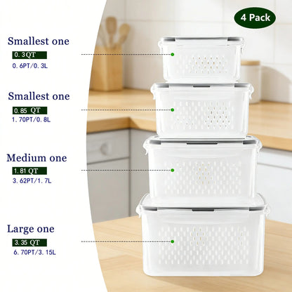 Stackable Fridge Organizers & Food Storage Containers – BPA-Free Produce Keepers with Removable Colander (8/10/12/16 Pack)