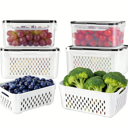 Stackable Fridge Organizers & Food Storage Containers – BPA-Free Produce Keepers with Removable Colander (8/10/12/16 Pack)