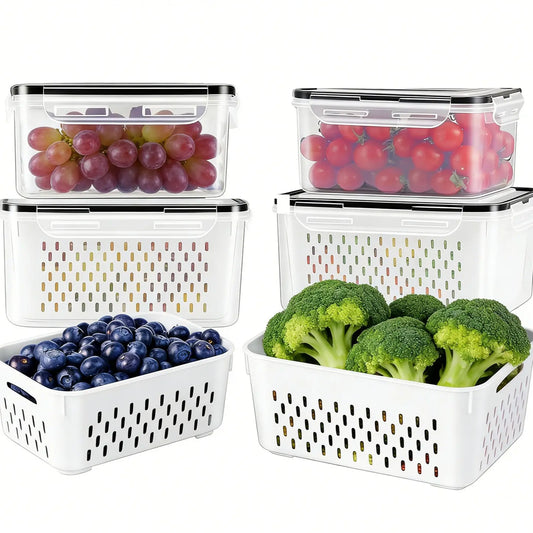 Stackable Fridge Organizers & Food Storage Containers – BPA-Free Produce Keepers with Removable Colander (8/10/12/16 Pack)